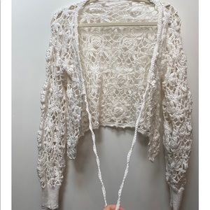 Vintage crochet crop cardigan with front tie